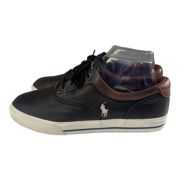 Polo Ralph Lauren Boys 7 Vaughn Brown‎ Sneaker Leather Lace Up Round Toe Preppy - Picture 1 of 10